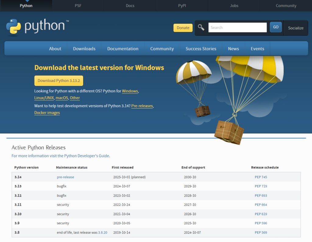 The Python Foundation's download site.